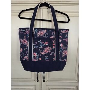 Lands' End Navy Blue Paisley Canvas Tote